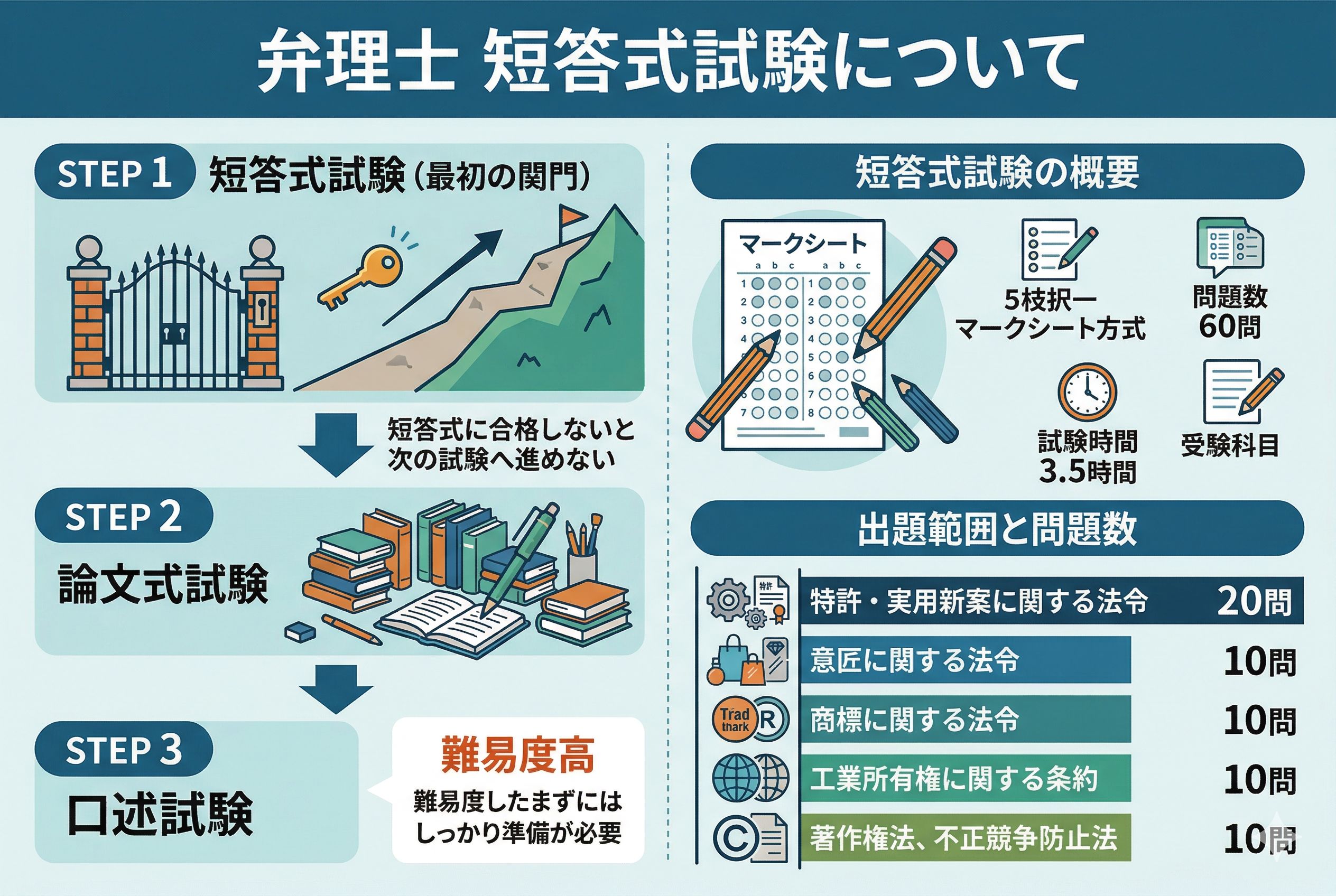 弁理士試験の短答式の勉強法！過去問・問題集の使い方や勉強時間など 