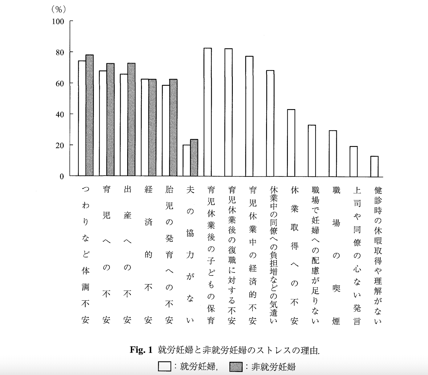 就労妊婦と非就労妊婦のストレスの理由