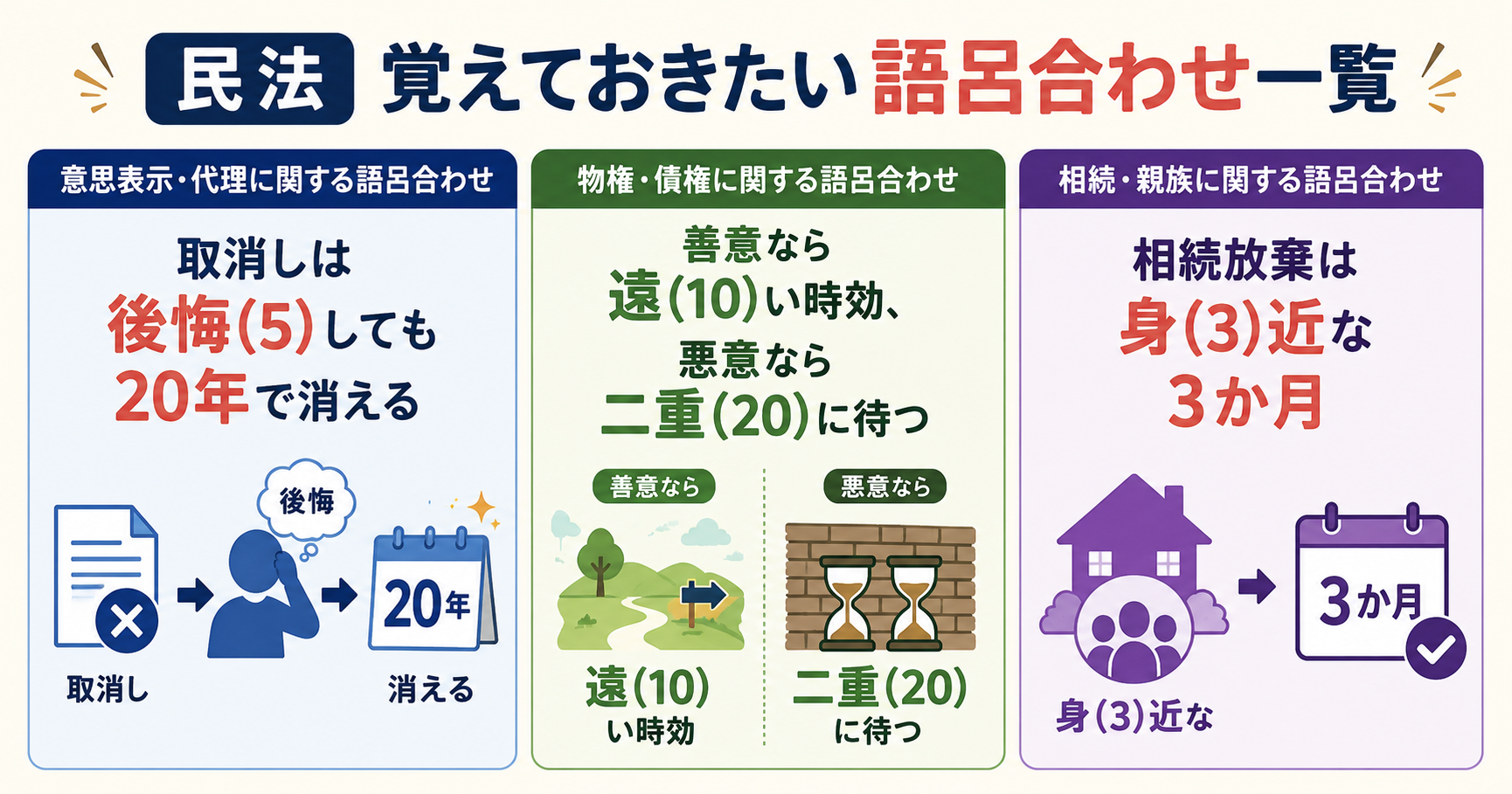 【民法】覚えておきたい語呂合わせ一覧
