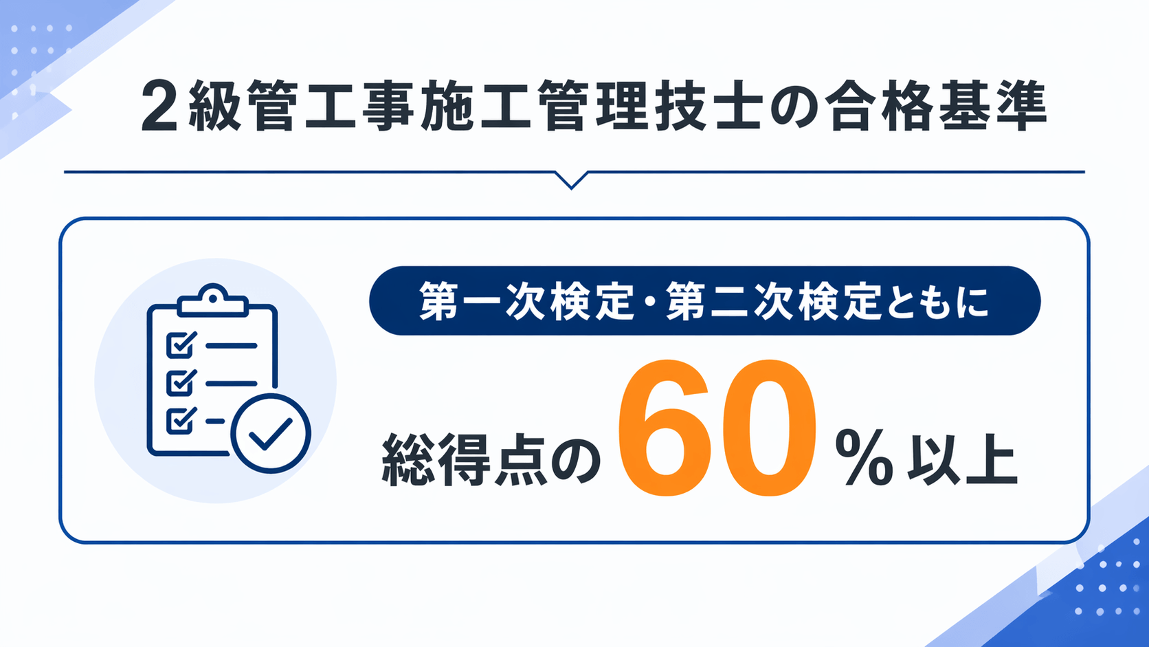 2級管工事施工管理技士の合格点・合格基準