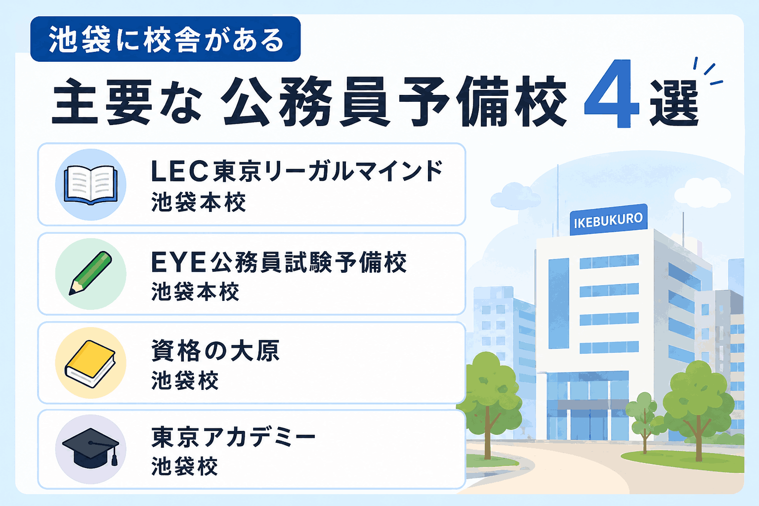 池袋に校舎がある主要な公務員予備校4選