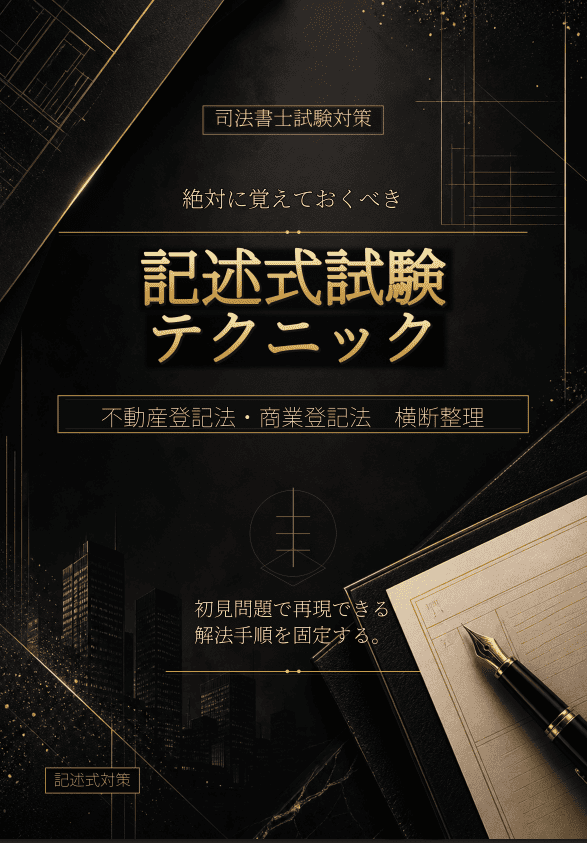 資料請求限定特典『絶対に覚えておくべき記述式試験テクニック』の表紙（不動産登記法・商業登記法 横断整理）