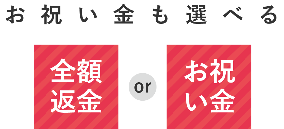お祝い金も選べる　全額返金orお祝い金