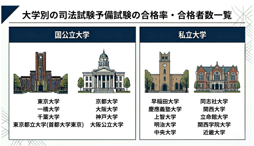 法学部の主要大学は、国公立なら東京大・京都大・一橋大・千葉大・大阪大、私立なら早稲田・慶應・中央がおすすめです。