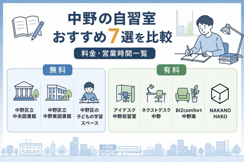 中野の自習室おすすめ7選を比較【料金・営業時間一覧】