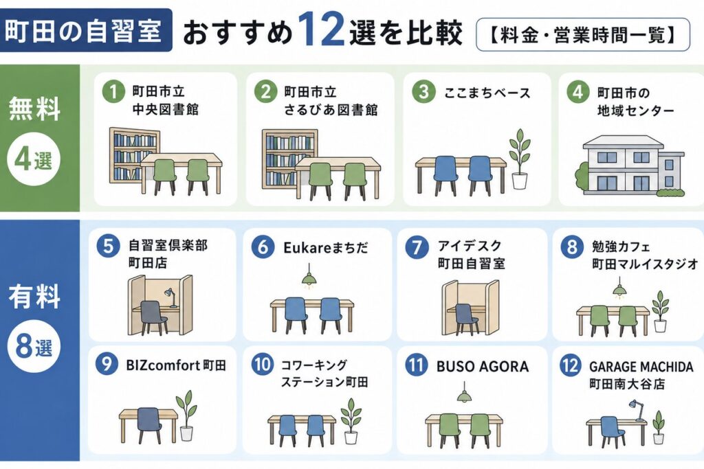 町田の自習室おすすめ12選を比較【料金・営業時間一覧】