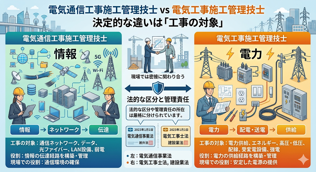 電気通信工事施工管理技士と電気工事施工管理技士の決定的な違い